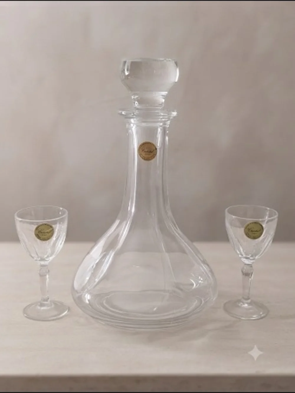 Vintage PS Fine Crystal Wine Decanter & 2 Glass Set - NIB